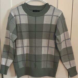 Rachel Zoe Sage and Cream Checkered Crewneck Sweater
